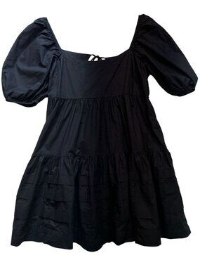 American Eagle Women's Poplin Babydoll Mini Dress Puff Sleeve Size Small Black